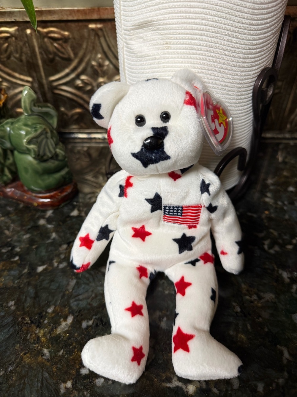 Ty Beanie Baby Patriotic Star Glory Bear - White with Red & Blue Stars